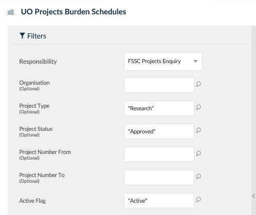 uo projects burden schedules